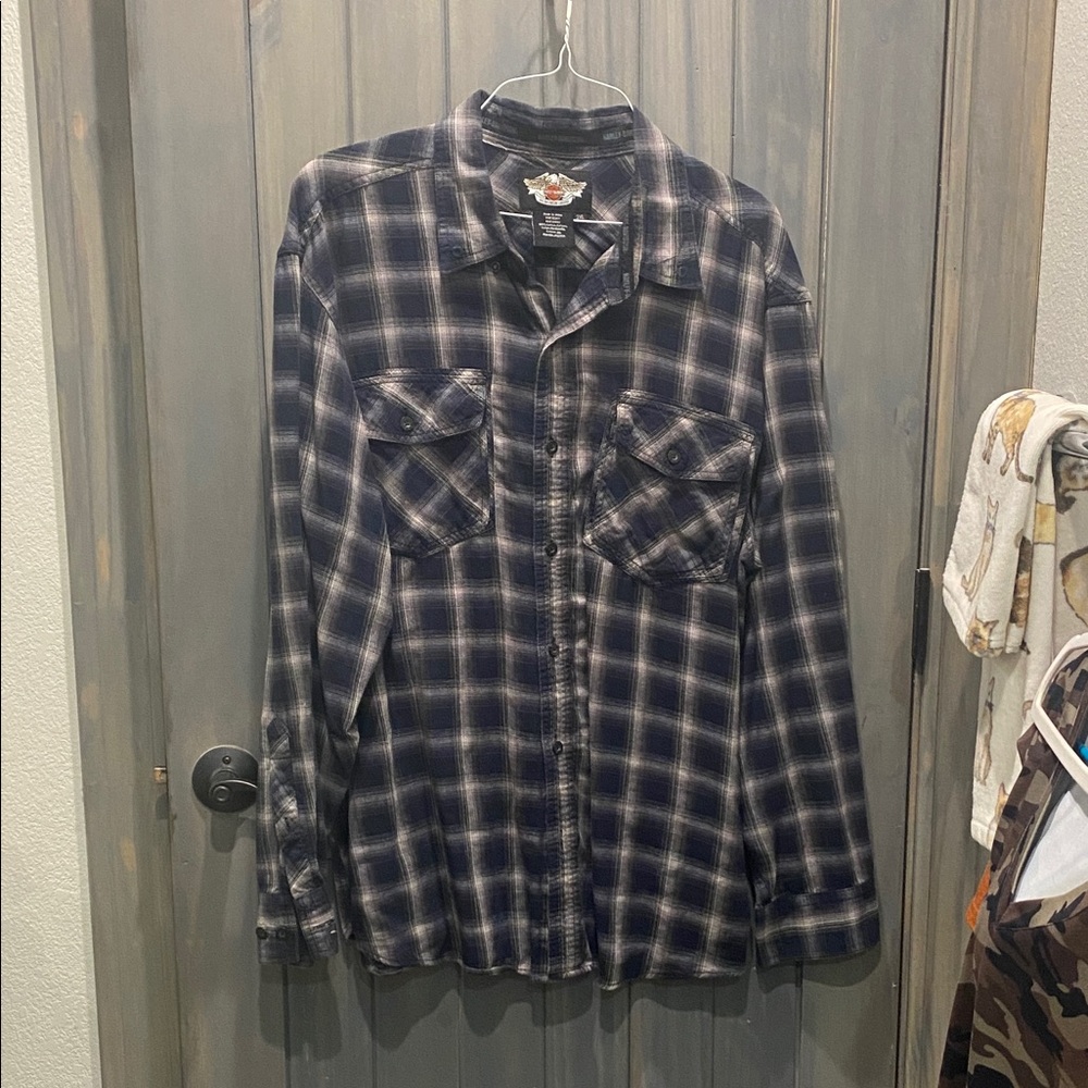 Harley-Davidson Black and White Plaid Shirt